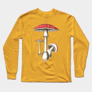 Amanita Muscaria Mushroom Botany Illustration Long Sleeve T-Shirt